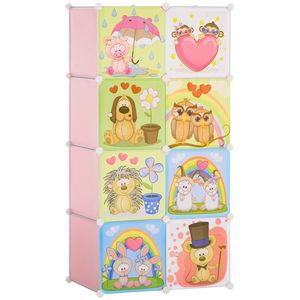HOMCOM Mobilier Modular Încălțăminte cu Decor Zoo, 8 Cuburi Roz PP și Oțel, 74x47x144cm, Organizare Eficientă | Aosom Romania imagine