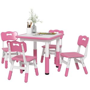 AIYAPLAY Set Masă și Scaune pentru Copii 18-60 Luni cu Înălțime Reglabilă și Tablă de Scris, 60x60x46-58 cm, Roz | Aosom Romania imagine
