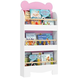 AIYAPLAY Bibliotecă pentru Copii 3 Rafturi în Formă de Ursuleț 55x15x110 cm, Roz | Aosom Romania imagine