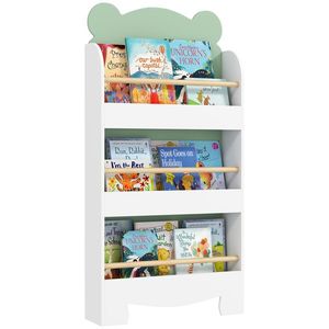 AIYAPLAY Bibliotecă Copii 3 Rafturi în Formă de Ursuleț 55x15x110 cm, Verde | Aosom Romania imagine