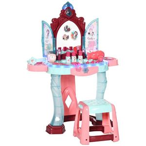 Set de oglinda si masa cu design printesa magica, jucarie muzicala, set de frumusete accesorii, pentru 3-6 ani, albastru roz AIYAPLAY | Aosom Romania imagine