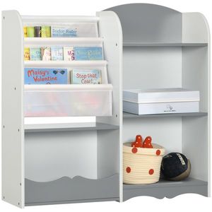 Raft pentru jucării pentru copii Mobilier dormitor din lemn, mobilier pentru sufragerie și creșă, 85x26x84cm, gri ZONEKIZ | Aosom Romania imagine