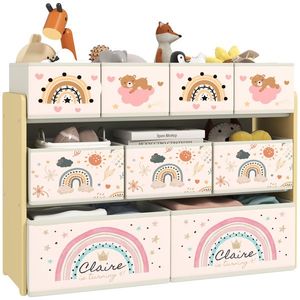 AIYAPLAY Etajeră Depozitare Jucării cu 3 Niveluri și 9 Cutii de Țesătură, Mobilier Depozitare Jucării, 93x30x70 cm, Galben | Aosom Romania imagine