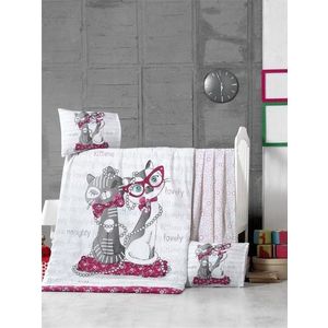 Lenjerie de pat pentru copii, Victoria, Kittens, 4 piese, 100% bumbac ranforce, fucsia/gri imagine