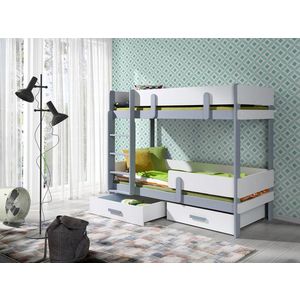 Pat supraetajat pentru camera copilului Ettore, Meblobed, 80x180 cm, lemn de pin/PAL, gri/alb imagine