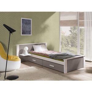 Pat pentru camera copilului Aldo Plus, Meblobed, 90x200 cm, cu doua sertare, lemn de pin/PAL, alb/grej imagine