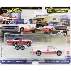 Transportator cu masinuta Hot Wheels, 63 Chevy Nova si 88 Chevy Silverado 3500, HRV42 imagine