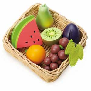 Cos cu fructe din lemn, Tender Leaf Toys, 6 piese imagine