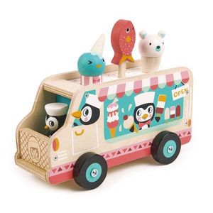 Furgoneta cu inghetata, din lemn premium, Tender Leaf Toys, Penguins Gelato Van, 6 piese imagine
