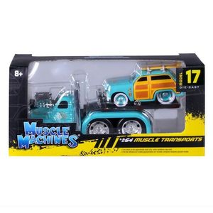 Transportator si masinuta, Maisto, Muscle Transports, 1953 MACK B-61 Flatbed si 1950 Ford Woody, 1: 64 imagine