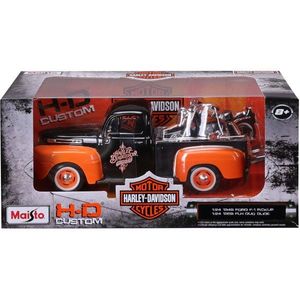 Set masina si motocicleta, Maisto, H-D Custom, 1948 Ford F1 Pick Up si 1958 FLH Duo Glide, 1: 24 imagine