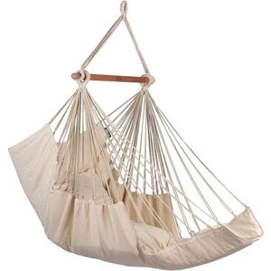 Scaun balansoar tip hamac brazilian, cu suport pentru picioare, dimensiune 130 cm, Bej imagine