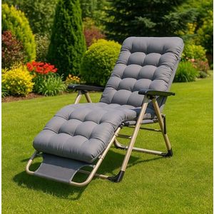 Sezlong pliabil, Ikonka, structura solida, pentru plaja sau gradina, cadru aluminiu si saltea confortabila inclusa, dimensiune 170 x 75 cm, sarcina maxima 100 kg, Grey imagine