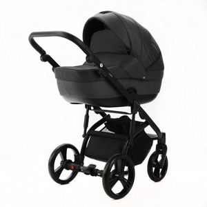 Carucior pentru copii, Adamex, 2 in 1, Lanti PS35, Pliabil, landou cu salteluta, copertina reglabila, roti frontale pivotante, cu dubla suspensie si husa de ploaie inclusa, Linen EcoLeather, Dark Gray imagine