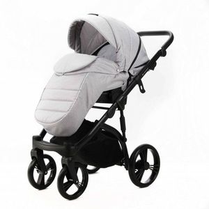 Carucior pentru copii, Adamex, 2 in 1, Lanti PS46, Pliabil, landou cu salteluta, copertina reglabila, roti frontale pivotante, cu dubla suspensie si husa de ploaie inclusa, Linen EcoLeather, Pearl imagine