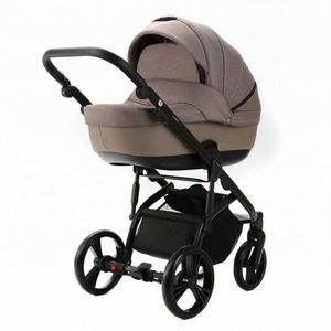 Carucior pentru copii, Adamex, 2 in 1, Lanti PS110, Pliabil, landou cu salteluta, copertina reglabila, roti frontale pivotante, cu dubla suspensie si husa de ploaie inclusa, Linen EcoLeather, Coffee Bean imagine