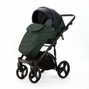 Carucior pentru copii 2 in 1, Adamex Lanti SD41, pliabil, landou cu salteluta, copertina reglabila, roti frontale pivotante 360, cu dubla suspensie si husa de ploaie inclusa, Full EcoLeather, Green Black imagine