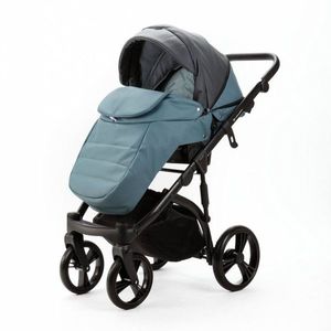 Carucior pentru copii 2 in 1, Adamex Lanti SD42, pliabil, landou cu salteluta, copertina reglabila, roti frontale pivotante 360, cu dubla suspensie si husa de ploaie inclusa, Full EcoLeather, Blue Shadow imagine