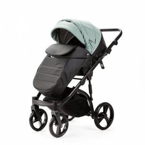 Carucior pentru copii 2 in 1, Adamex Lanti SD103, pliabil, landou cu salteluta, copertina reglabila, roti frontale pivotante 360, cu dubla suspensie si husa de ploaie inclusa, Full EcoLeather, Black Jade imagine