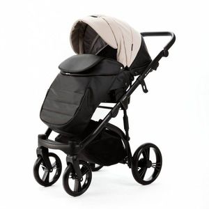 Carucior pentru copii 2 in 1, Adamex Lanti SD110, pliabil, landou cu salteluta, copertina reglabila, roti frontale pivotante 360, cu dubla suspensie si husa de ploaie inclusa, Full EcoLeather, Black Grain imagine