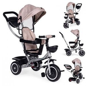 Tricicleta pentru copii Ecotoys WQL-066-52 Bej 2 in 1 cu scaun rotativ 360, roti din spuma EVA, greutate admisa 25kg imagine