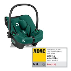 Scoica auto Lionelo i-Size Astrid Verde, 0-13 Kg, 40-87 cm, maner si capotina reglabile, protectie laterala avansata, salteluta confortabila, testat ADAC, Conform cu standardul R129 imagine