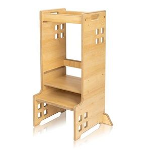 Turn de invatare Montessori Lionelo Cass Natur, functie de raft pentru carti, pana la 30 kg, 1-6 ani, din MDF si furnir, 3 trepte de inaltime imagine