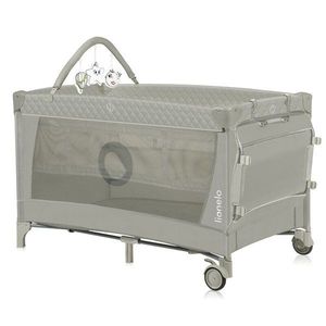 Patut pliabil Lionelo Flower Cappuccino cu doua nivele, arcada, geanta transport, masuta de infasat, bara cu jucarii, fereastra laterala, 120x60 cm imagine