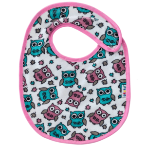 Baveta impermeabila din bumbac cu inchidere velcro 23x20cm Akuku Pink Owls imagine
