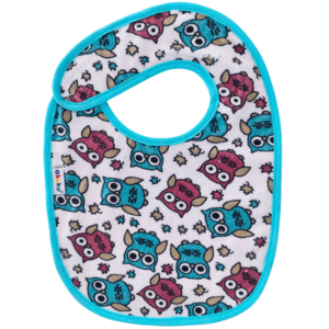 Baveta impermeabila din bumbac cu inchidere velcro 23x20cm Akuku Turquoise Owls imagine