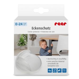 Set 4 protectii universale pentru colturi, din plastic transparent, cu banda adeziva, rezistente la muscaturi, fara PVC, Reer 82049 imagine
