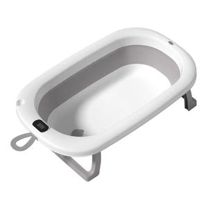 Cadita pliabila pentru bebelusi Bebe Royal Gri 76 cm, cu termometru digital si dop de scurgere imagine