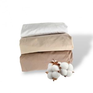 Set 3 cearsafuri din bumbac ranforce pentru pat copii, Deseda, cu elastic roata, dimensiune 160 x 80 cm, mix bej imagine