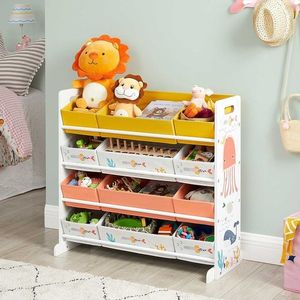 Organizator jucarii / mobilier camera copilului, Songmics, cu 12 cutii textile, 83x38x78 cm, MDF, multicolor imagine