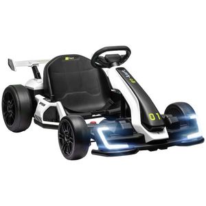 Kart electric pentru copii cu vârsta între 6-12 ani 24V 12km/h cu scaun reglabil, Drift Go-kart cu claxon, lumini, alb HOMCOM | Aosom Romania imagine