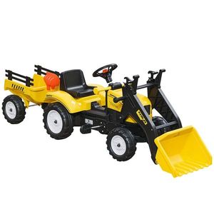 HOMCOM Excavator, Tractor cu Pedale pentru Copii de 3 Ani cu Cupă Frontală și Remorcă Detașabilă, 167x41x52 cm, Galben | Aosom Romania imagine