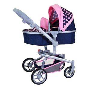 Carucior landou pentru papusi, Knorr Toys Boonk, reglabil si transformabil, 59 x 42 x 80 cm, Pink Hearts imagine