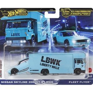 Transportator cu masinuta Hot Wheels, Nissan Skyline 2000GT-R LBWK si Fleet Flyer, HRV45 imagine