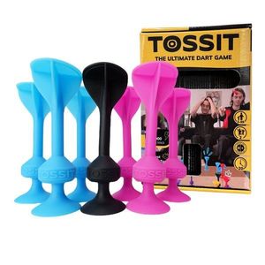 Joc de darts cu ventuze, Tossit, 7 buc, Roz-Bleu imagine