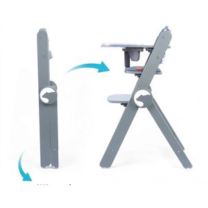 Scaun de masa pentru copii, Kidnort Drommer Unique Grey, pliabil, structura din lemn, cu 9 configuratii de inaltime, centura de siguranta in 5 puncte, pana la 75 kg, dimensiune 59 x 46 x 79.5 cm, perna de sezut inclusa imagine