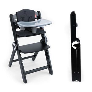 Scaun de masa pentru copii, Kidnort Drommer Unique Negru, pliabil, structura din lemn, cu 9 configuratii de inaltime, centura de siguranta in 5 puncte, pana la 75 kg, dimensiune 59 x 46 x 79.5 cm, perna de sezut inclusa imagine