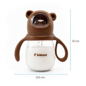 Biberon cu tetina anti-colici, debit variabil, Kidnort Jordbaer Brown, 240ml, de la 6 luni, echipat cu Pai cu bila gravitationala si maner ergonomic detasabil imagine