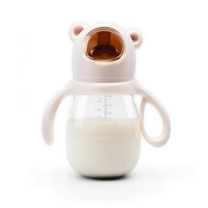 Biberon cu tetina anti-colici, debit variabil, Kidnort Jordbaer Pink, 300 ml, de la 6 luni, echipat cu Pai cu bila gravitationala si maner ergonomic detasabil imagine