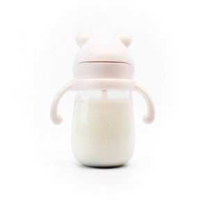 Sticluta de apa din tritan pentru copii, Kindnort Bringebaer, sterilizabila, pai moale din silicon cu biluta gravitationala, maner ergonomic, capacitate 240 ml, Roz imagine