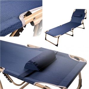 Sezlong pliabil, structura solida din otel, cu spatar reglabil pe 4 trepte si perna confortabila inclusa, dimensiune 193x66x23 cm, albastru marin imagine