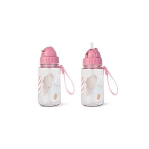 Sticla de apa pentru copii, cu pai, retractabila anti-picurare, transparenta, reutilizabila, din Tritan, Fara BPA, Bidon, Ice Cream 400 ml imagine