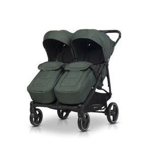 Carucior pentru gemeni Euro Cart Doblo, cu Spatar si Suport pentru picioare reglabile individual, copertina reglabila, husa calduroasa pentru picioare, frana actionata prin pedala, de la nastere pana la 22 kg, Jungle imagine