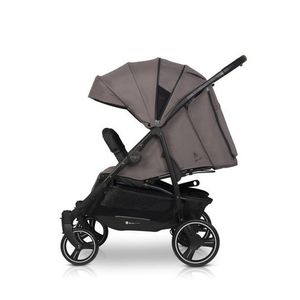 Carucior pentru gemeni Euro Cart Doblo, cu Spatar si Suport pentru picioare reglabile individual, copertina reglabila, husa calduroasa pentru picioare, frana actionata prin pedala, de la nastere pana la 22 kg, Taupe imagine