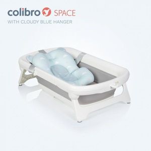 Set cadita pliabila pentru copii Colibro Space, cu pernuta si termometru integrat, dimensiune 84 x 48 cm, capacitate 40L, Cloudy Blue imagine