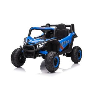 Masinuta electrica pentru copii Buggy Madman UTV-MX Blue, 4 motoare 35W, baterie 12V10Ah, telecomanda 2.4 GHz, roti spuma EVA 24x10 cm, sarcina maxima 30 kg, scaun piele ecologica, deschidere usi, MP3, USB, Bluetooth imagine